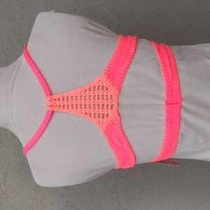 Victoria's Secret Neon Pink Racer Back Crochet Embellished Bikini Top Women's L